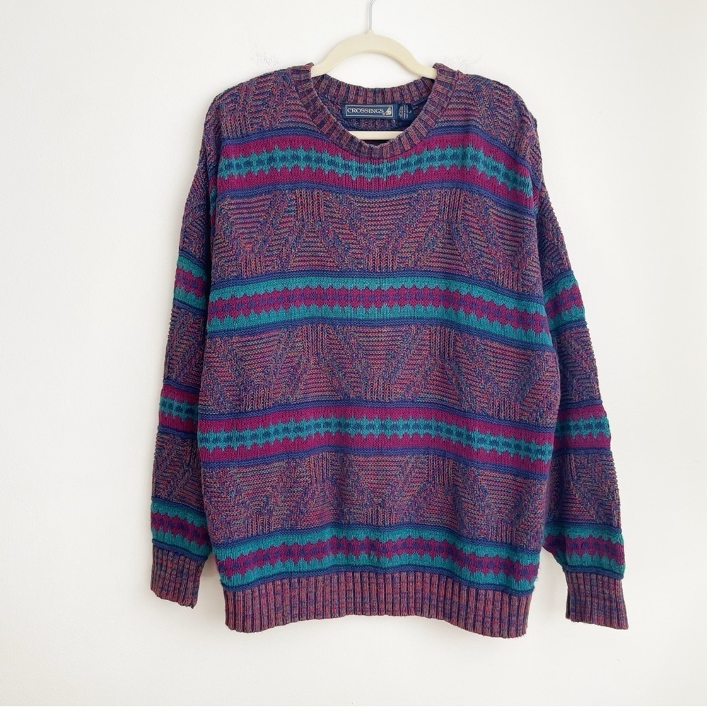 Vintage indie grunge grandpa sweater size large granola chunky knit striped L